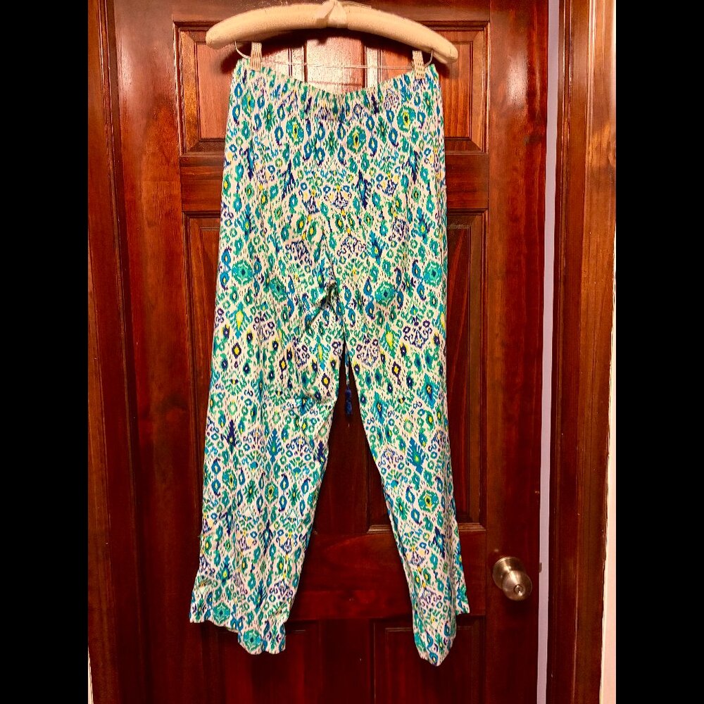 Tommy Bahama — Ikat Print Harem/Wide-Leg Pants with Navy Tassel Tie (S/P) - Picture 2 of 4